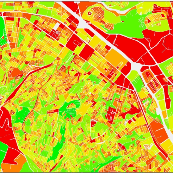 Tijuana, Población por manzana (Verde mayor, roja menor)